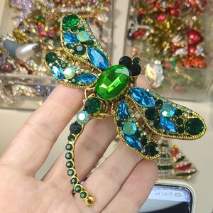 645 Colorful Gemstone Dragonfly Brooch